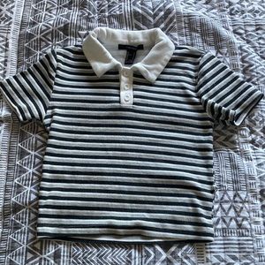 90s Style Stripped Collared Shirt Crop Top